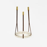 Modern Alabaster Ring LED Pendant Light with Leather Strap Detail