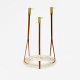 Modern Alabaster Ring LED Pendant Light with Leather Strap Detail