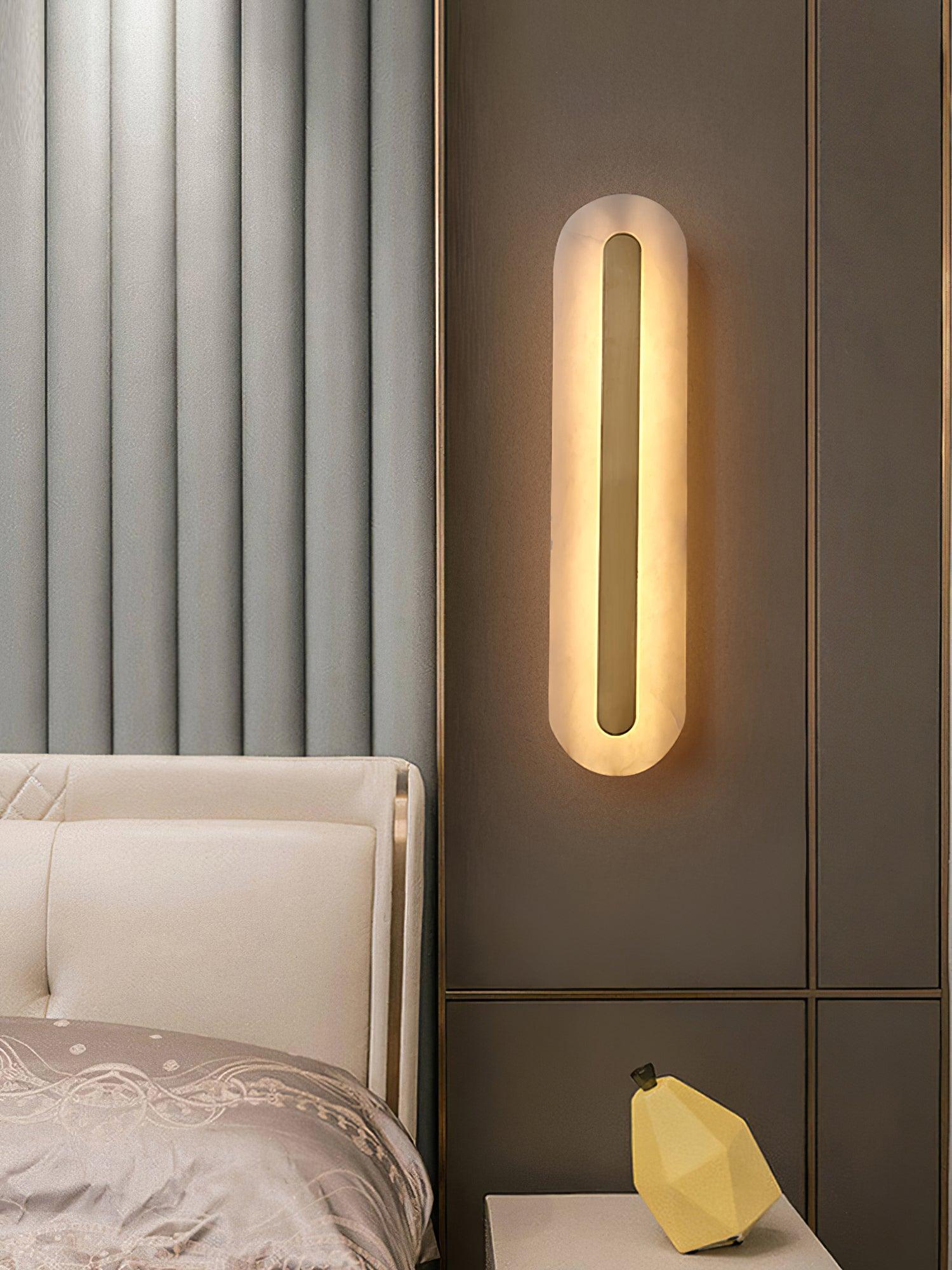 Modern Alabaster Rounded Wall Sconce Integrated LED Brass Light Fixture for Elegant Interiors