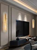 Modern Alabaster Rounded Wall Sconce Integrated LED Brass Light Fixture for Elegant Interiors