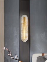 Modern Alabaster Rounded Wall Sconce Integrated LED Brass Light Fixture for Elegant Interiors