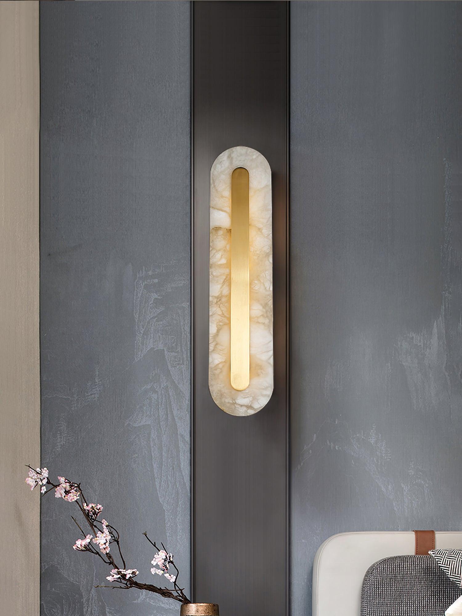 Modern Alabaster Rounded Wall Sconce Integrated LED Brass Light Fixture for Elegant Interiors