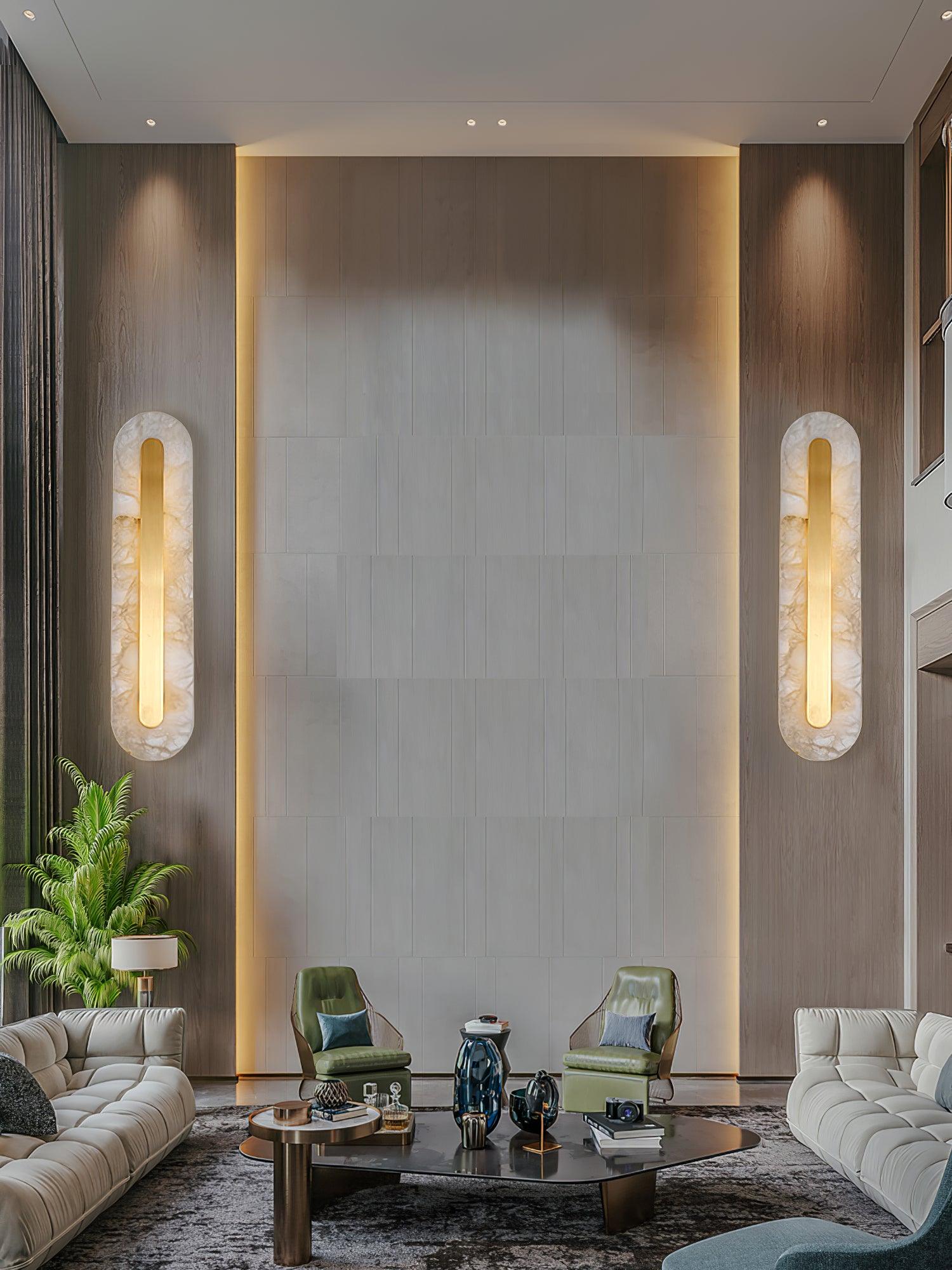 Modern Alabaster Rounded Wall Sconce Integrated LED Brass Light Fixture for Elegant Interiors