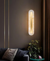 Modern Alabaster Rounded Wall Sconce Integrated LED Brass Light Fixture for Elegant Interiors