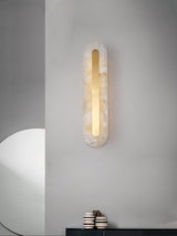 Modern Alabaster Rounded Wall Sconce Integrated LED Brass Light Fixture for Elegant Interiors