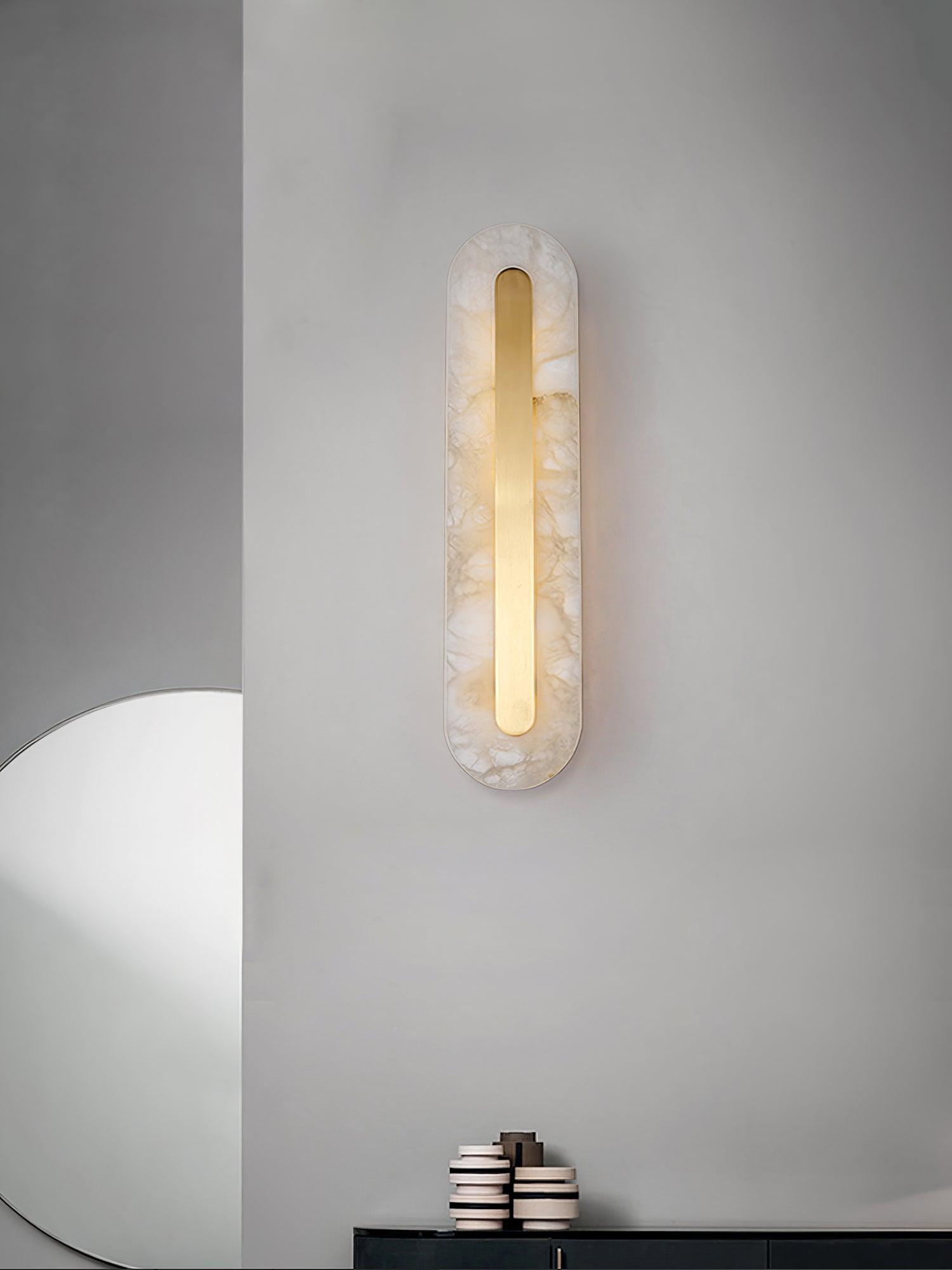 Modern Alabaster Rounded Wall Sconce Integrated LED Brass Light Fixture for Elegant Interiors