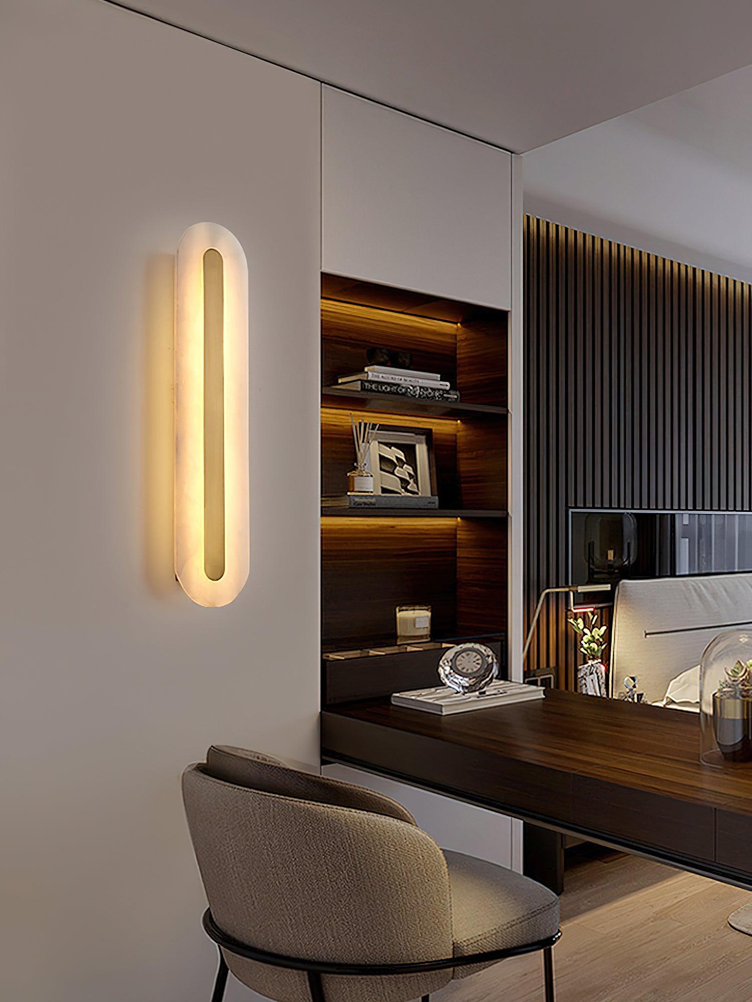 Modern Alabaster Rounded Wall Sconce Integrated LED Brass Light Fixture for Elegant Interiors