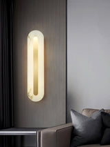 Modern Alabaster Rounded Wall Sconce Integrated LED Brass Light Fixture for Elegant Interiors