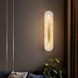 Modern Alabaster Rounded Wall Sconce Integrated LED Brass Light Fixture for Elegant Interiors