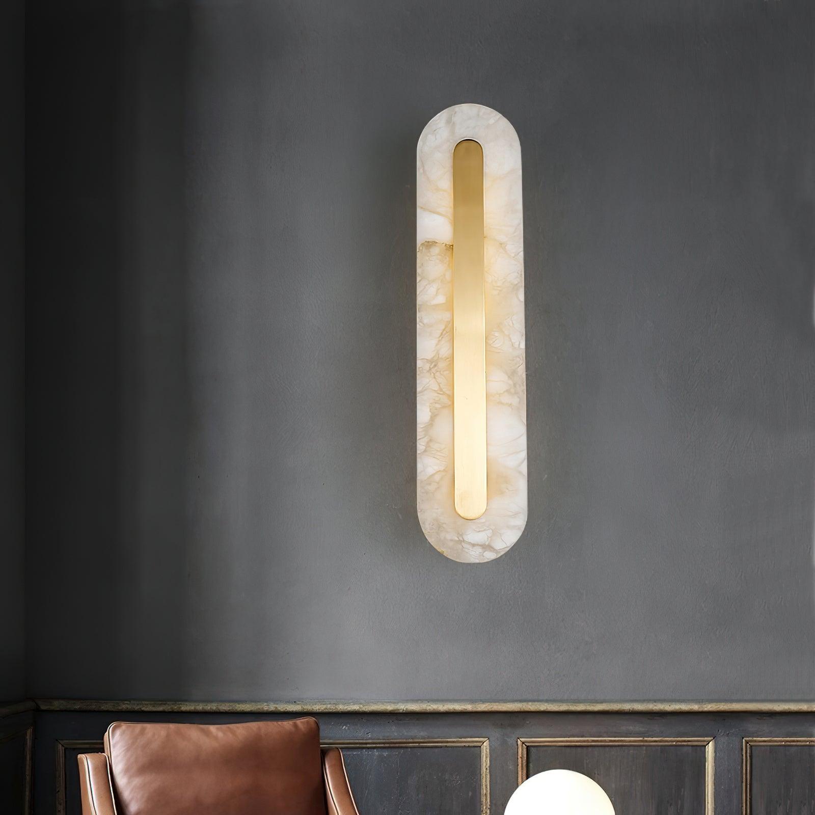 Modern Alabaster Rounded Wall Sconce Integrated LED Brass Light Fixture for Elegant Interiors