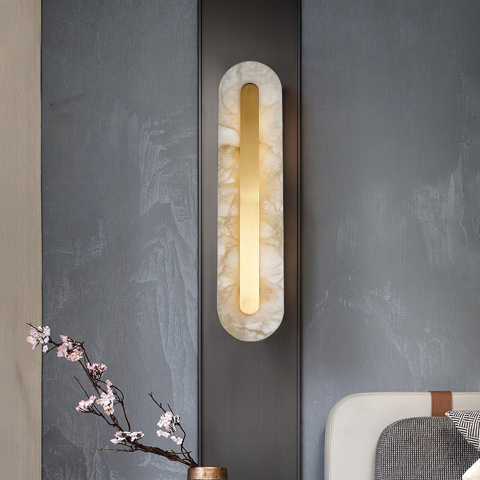 Modern Alabaster Rounded Wall Sconce Integrated LED Brass Light Fixture for Elegant Interiors