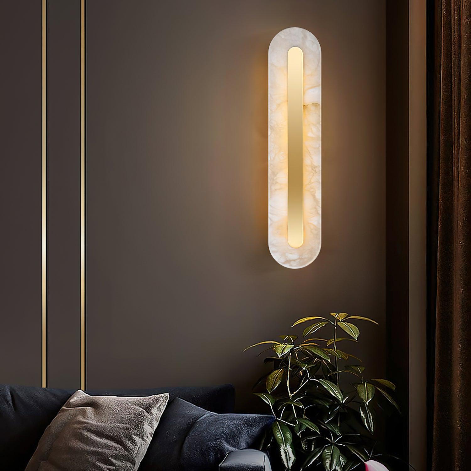 Modern Alabaster Rounded Wall Sconce Integrated LED Brass Light Fixture for Elegant Interiors