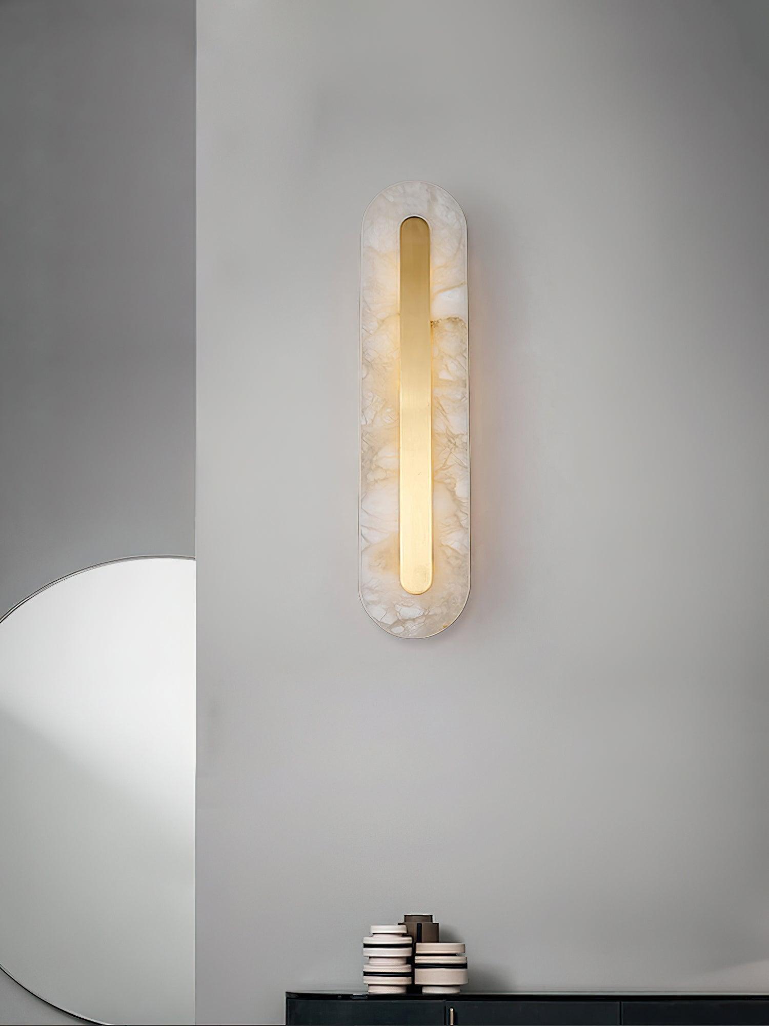 Modern Alabaster Rounded Wall Sconce Integrated LED Brass Light Fixture for Elegant Interiors