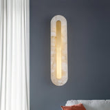 Modern Alabaster Rounded Wall Sconce Integrated LED Brass Light Fixture for Elegant Interiors