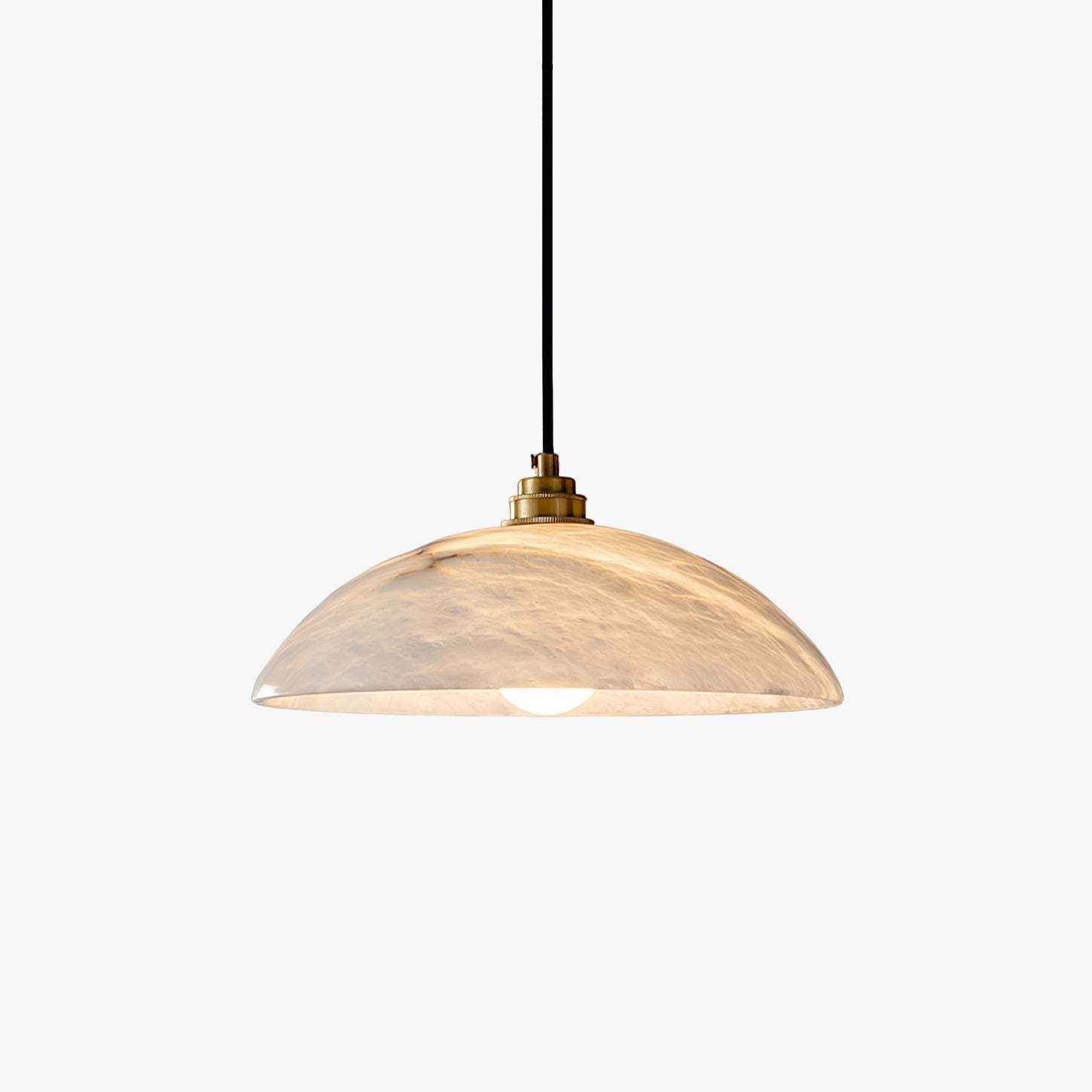 Modern Alabaster Stone Dome Pendant Light with Brass Hardware for Dining Rooms