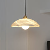 Modern Alabaster Stone Dome Pendant Light with Brass Hardware for Dining Rooms