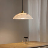 Modern Alabaster Stone Dome Pendant Light with Brass Hardware for Dining Rooms