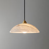 Modern Alabaster Stone Dome Pendant Light with Brass Hardware for Dining Rooms