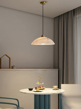 Modern Alabaster Stone Dome Pendant Light with Brass Hardware for Dining Rooms