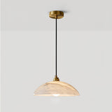 Modern Alabaster Stone Dome Pendant Light with Brass Hardware for Dining Rooms