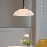 Modern Alabaster Stone Dome Pendant Light with Brass Hardware for Dining Rooms