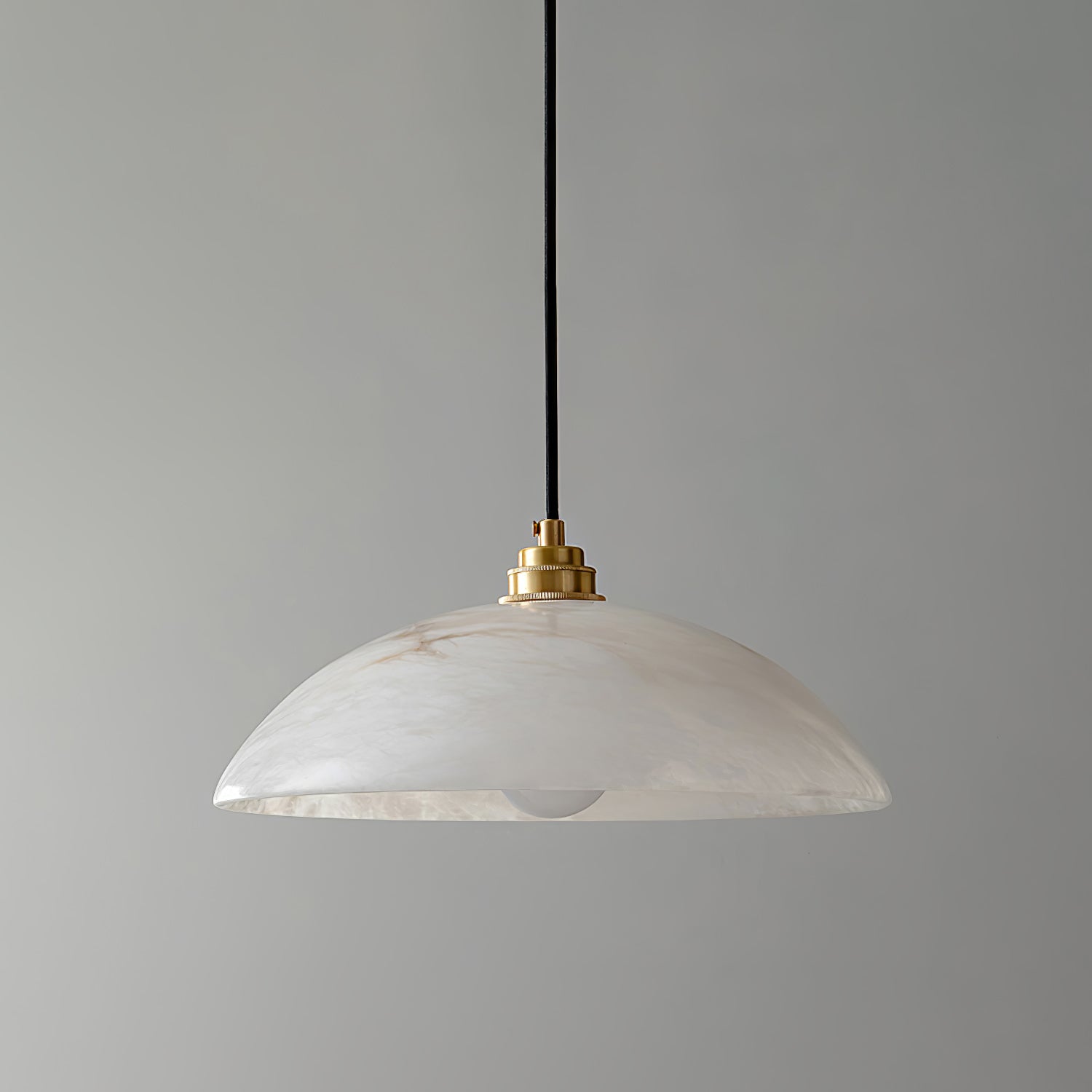 Modern Alabaster Stone Dome Pendant Light with Brass Hardware for Dining Rooms