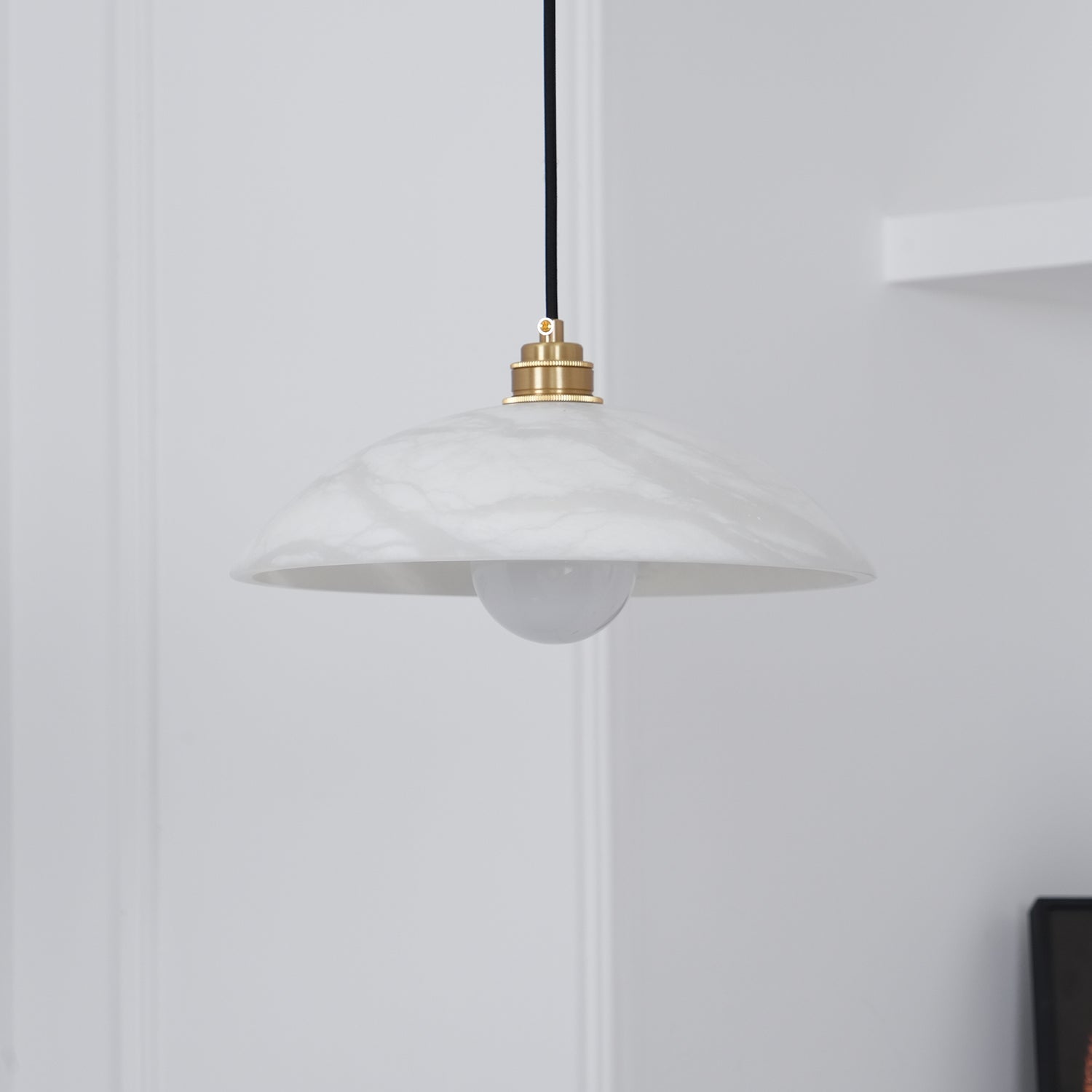 Modern Alabaster Stone Dome Pendant Light with Brass Hardware for Dining Rooms