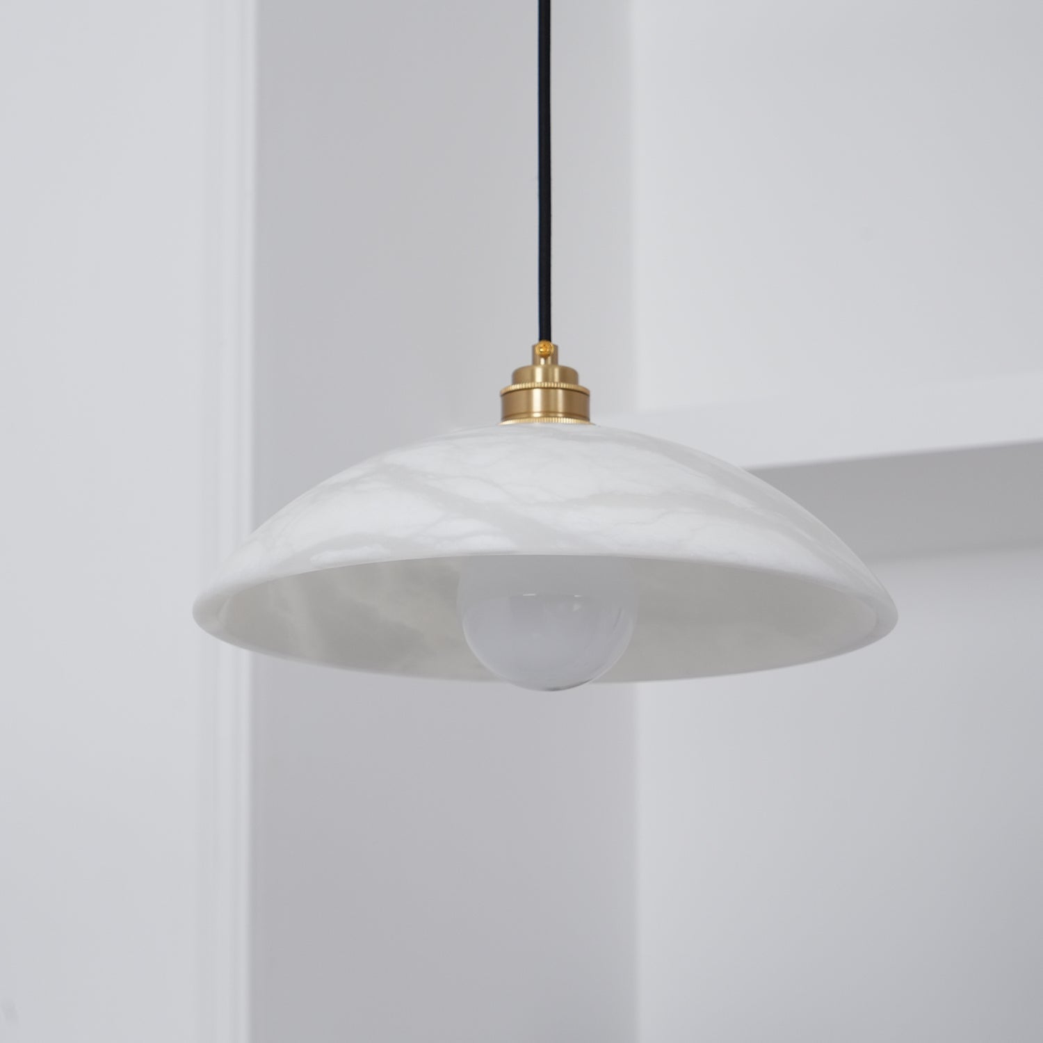 Modern Alabaster Stone Dome Pendant Light with Brass Hardware for Dining Rooms