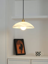 Modern Alabaster Stone Dome Pendant Light with Brass Hardware for Dining Rooms