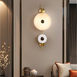 Modern Alabaster Stone Eclipse Wall Sconce with Elegant Brass Accents and Integrated LED Lighting