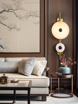 Modern Alabaster Stone Eclipse Wall Sconce with Elegant Brass Accents and Integrated LED Lighting