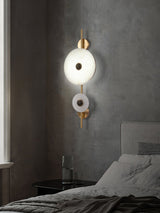 Modern Alabaster Stone Eclipse Wall Sconce with Elegant Brass Accents and Integrated LED Lighting