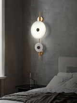 Modern Alabaster Stone Eclipse Wall Sconce with Elegant Brass Accents and Integrated LED Lighting