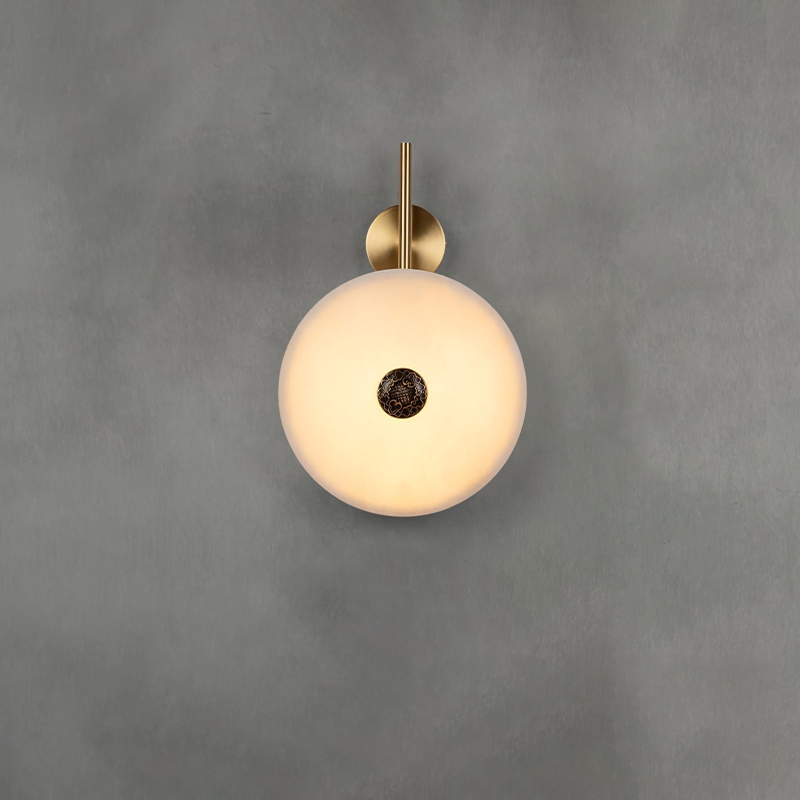 Modern Alabaster Stone Eclipse Wall Sconce with Elegant Brass Accents and Integrated LED Lighting