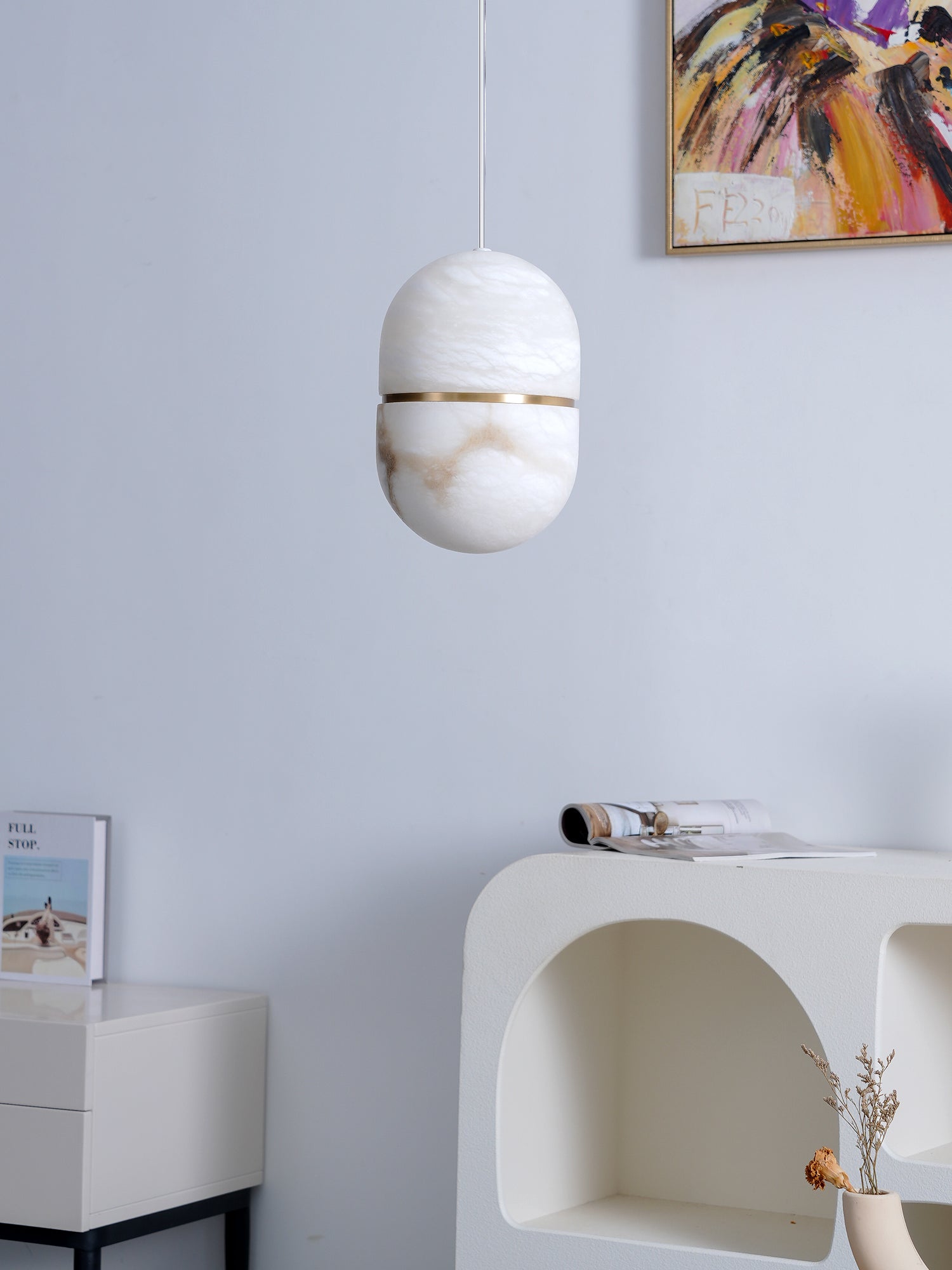 Modern Alabaster Stone LED Pendant Lamp Minimalist Art Hanging Light
