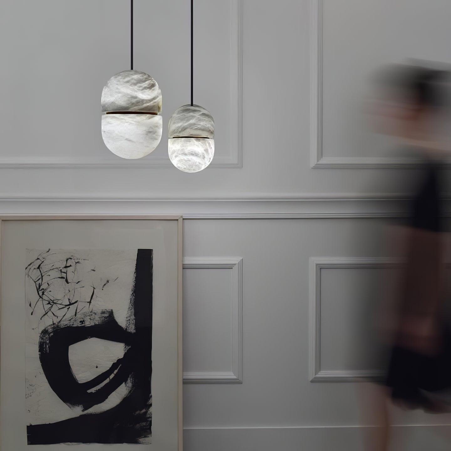 Modern Alabaster Stone LED Pendant Lamp Minimalist Art Hanging Light
