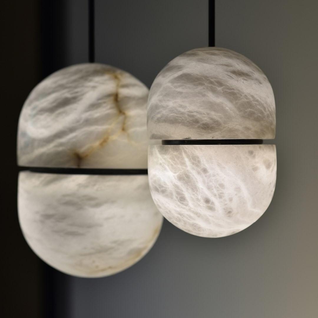 Modern Alabaster Stone LED Pendant Lamp Minimalist Art Hanging Light