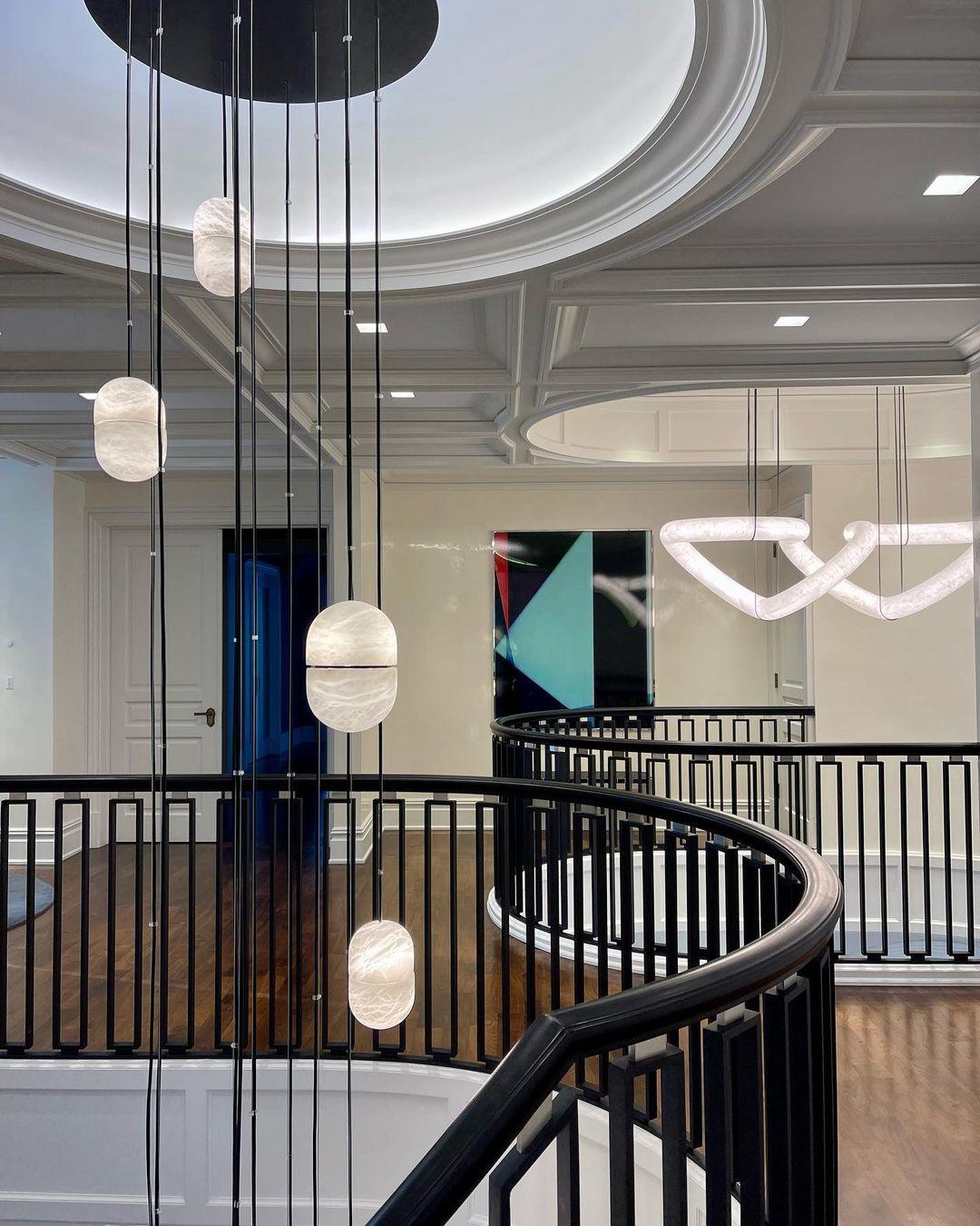 Modern Alabaster Stone LED Pendant Lamp Minimalist Art Hanging Light