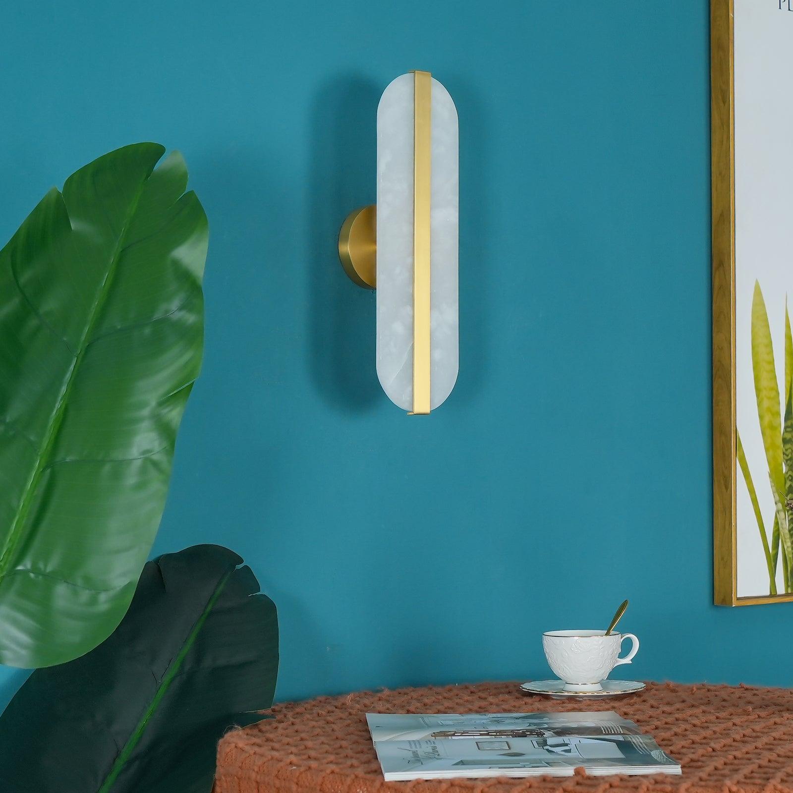 Modern Alabaster Stone LED Wall Sconce with Elegant Brass Finish Light Fixture