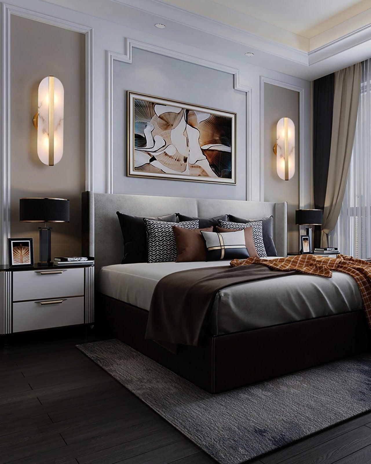 Modern Alabaster Stone LED Wall Sconce with Elegant Brass Finish Light Fixture