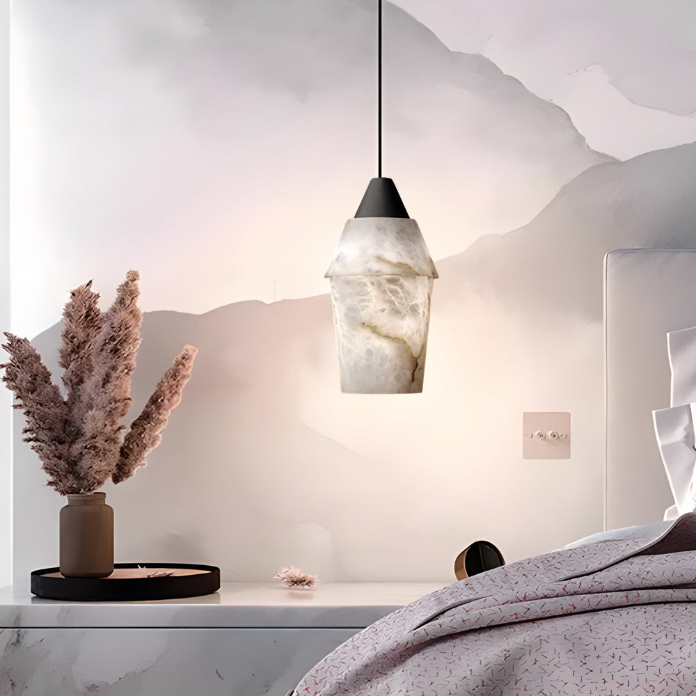 Modern Alabaster Stone Pendant Light with Spanish Marble Shade for Kitchen Island
