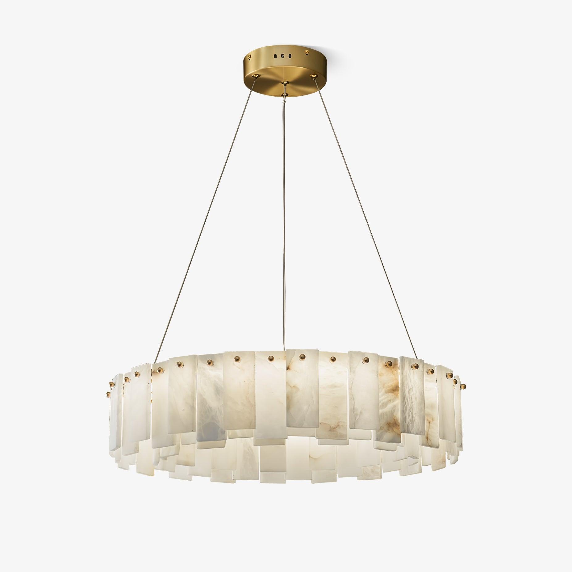 Modern Alabaster Stone Round Chandelier with Brass Accents for Luxury Interiors