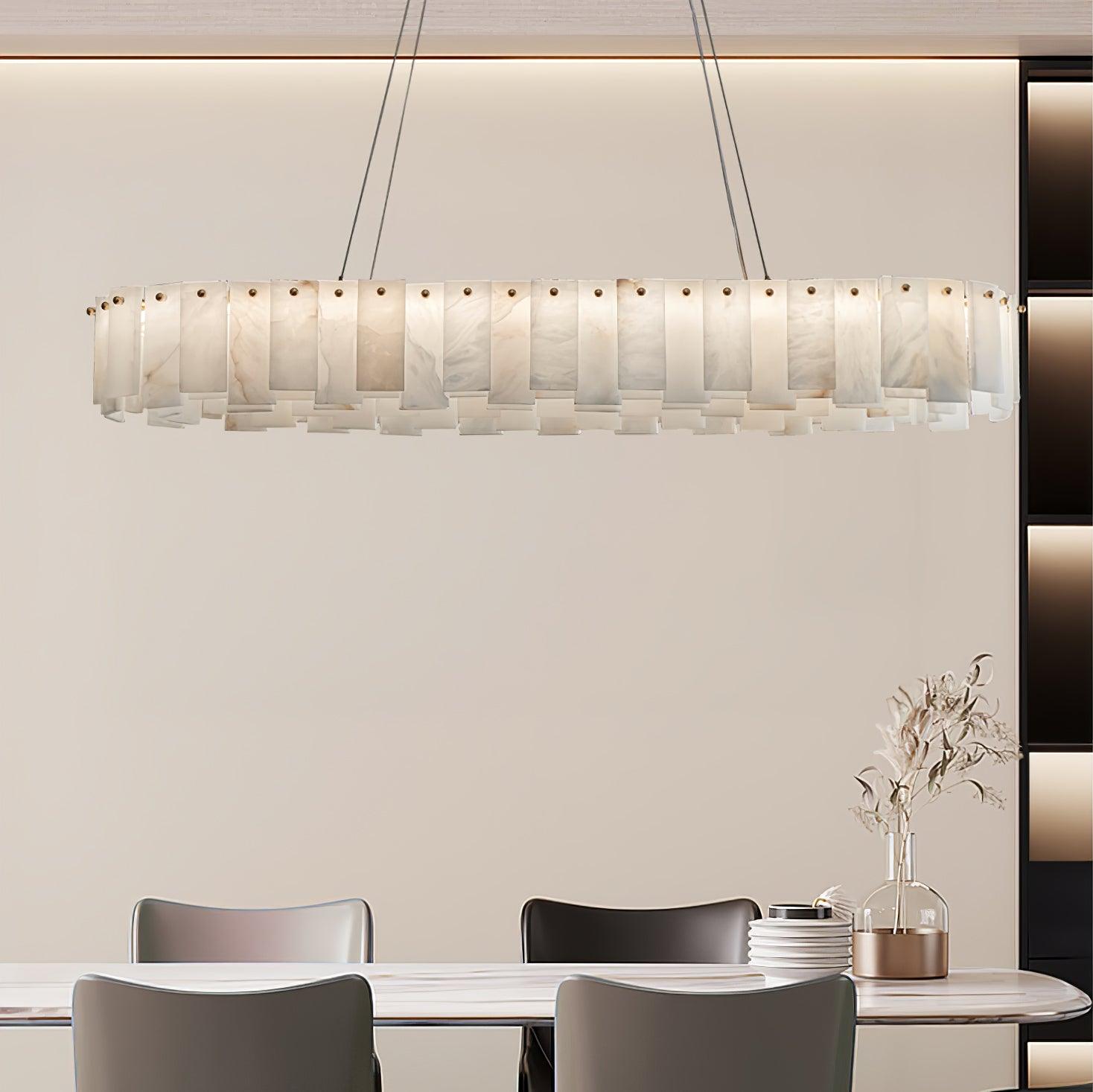 Modern Alabaster Stone Round Chandelier with Brass Accents for Luxury Interiors