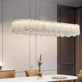 Modern Alabaster Stone Round Chandelier with Brass Accents for Luxury Interiors