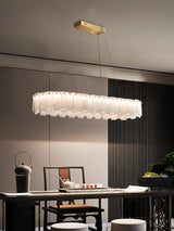 Modern Alabaster Stone Round Chandelier with Brass Accents for Luxury Interiors