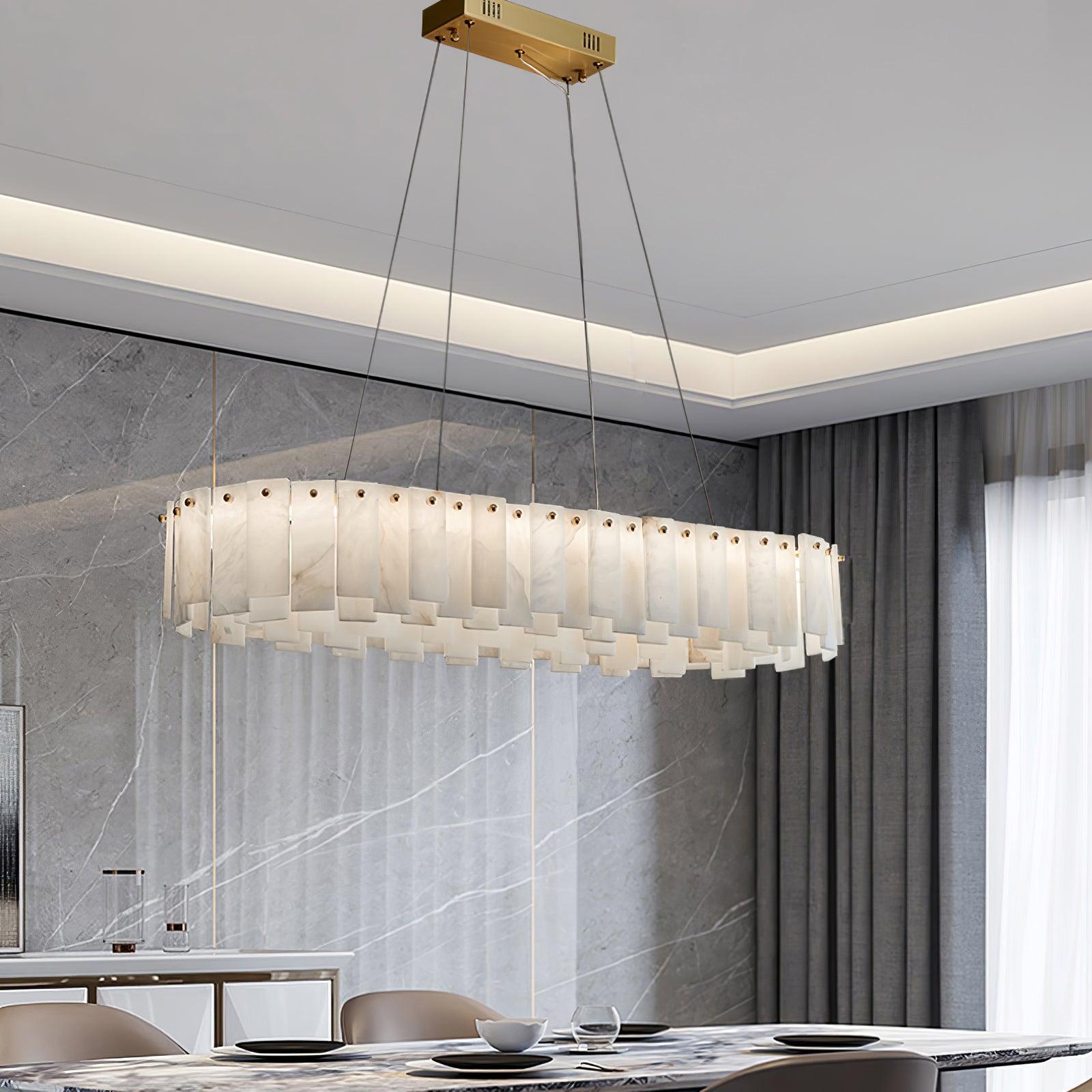 Modern Alabaster Stone Round Chandelier with Brass Accents for Luxury Interiors