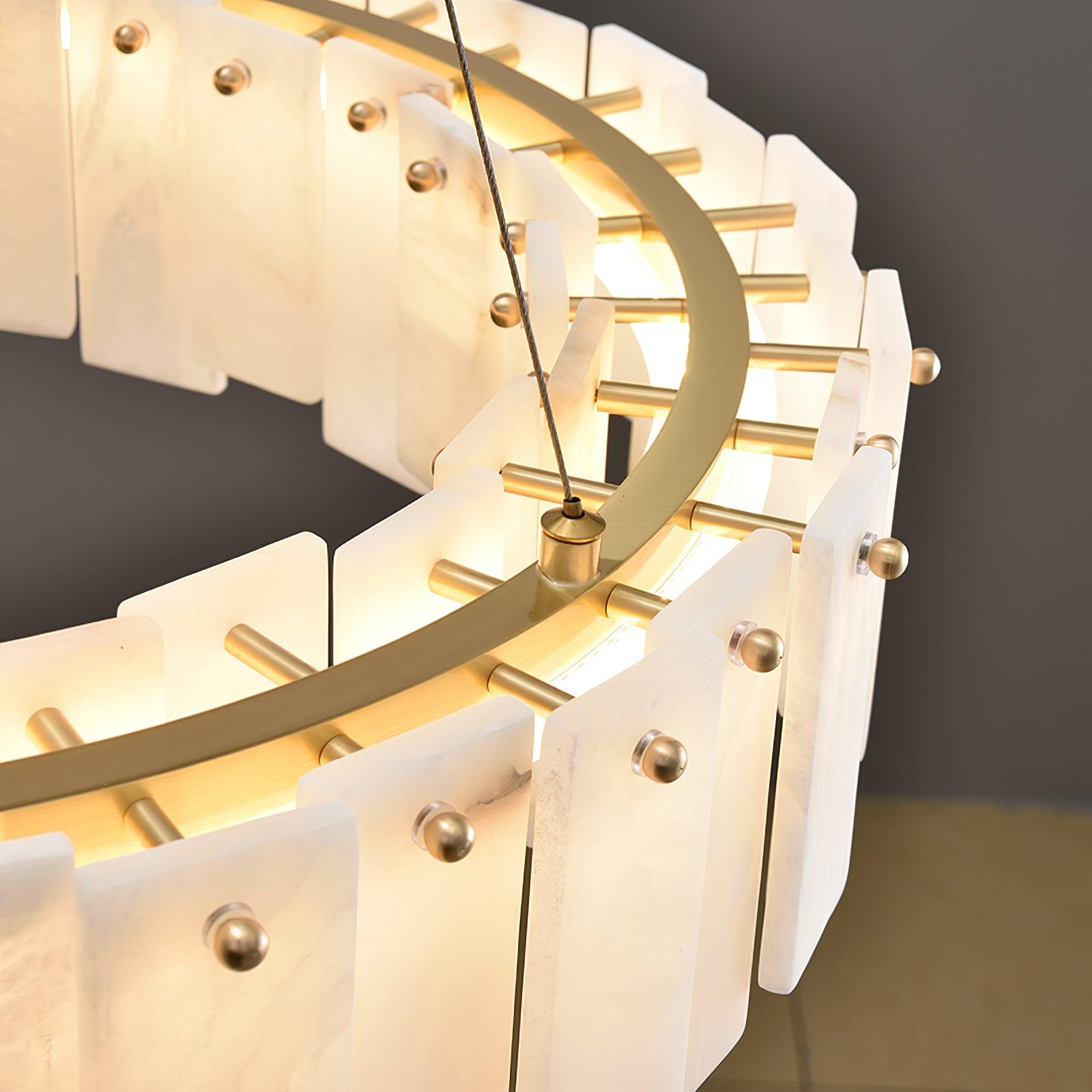 Modern Alabaster Stone Round Chandelier with Brass Accents for Luxury Interiors