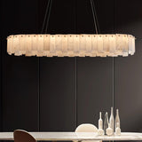 Modern Alabaster Stone Round Chandelier with Brass Accents for Luxury Interiors