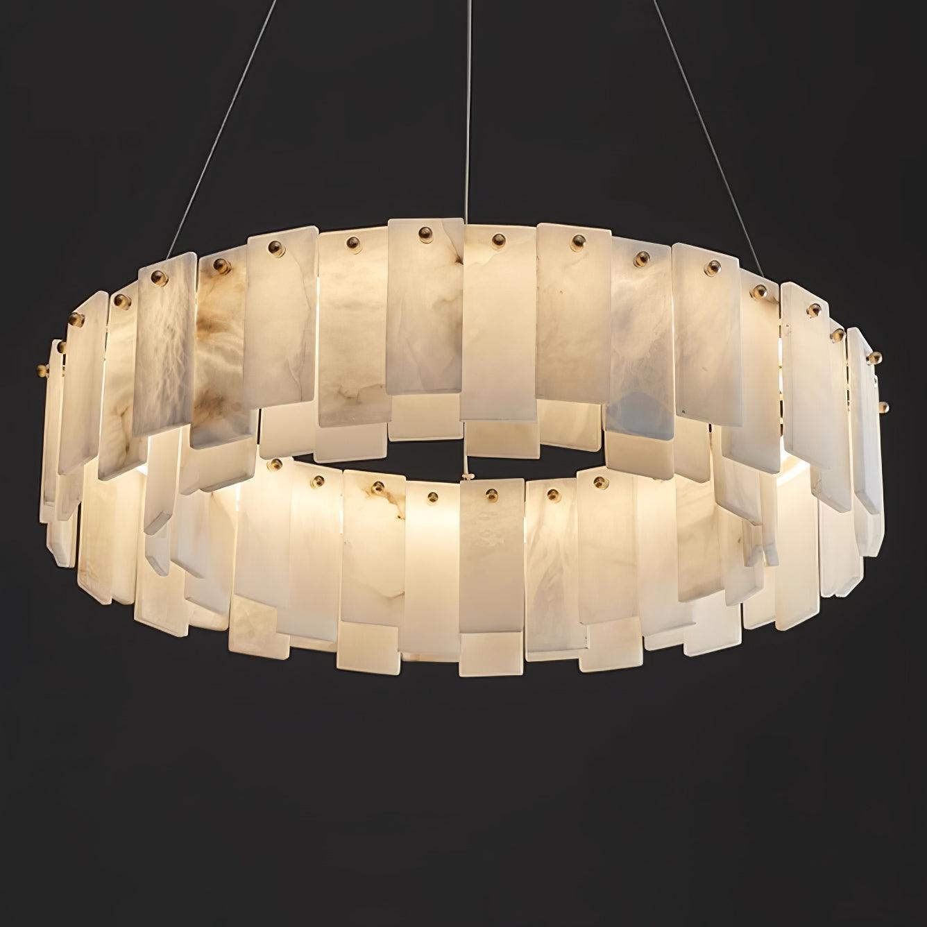 Modern Alabaster Stone Round Chandelier with Brass Accents for Luxury Interiors