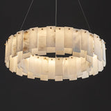 Modern Alabaster Stone Round Chandelier with Brass Accents for Luxury Interiors